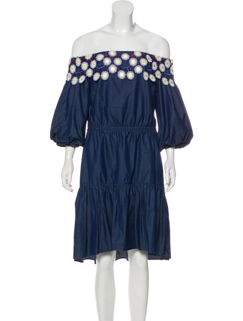 Peter Pilotto Chambray Lace-Trimmed Dress Navy