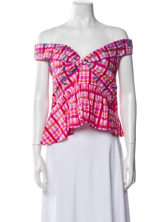 Peter Pilotto Plaid Print Off-The-Shoulder Crop Top