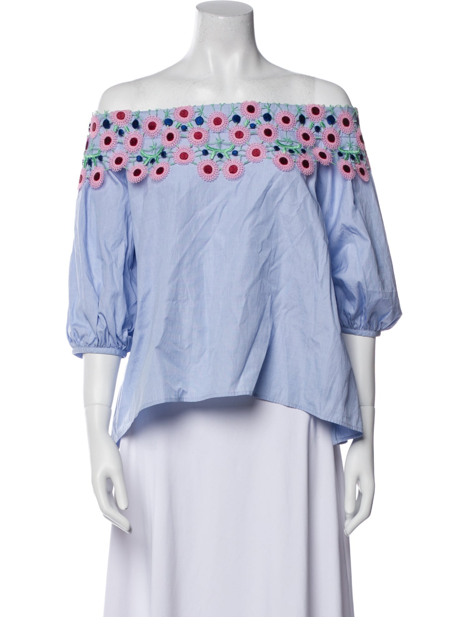 Peter Pilotto Off-The-Shoulder Three-Quarter Sleeve Crop Top