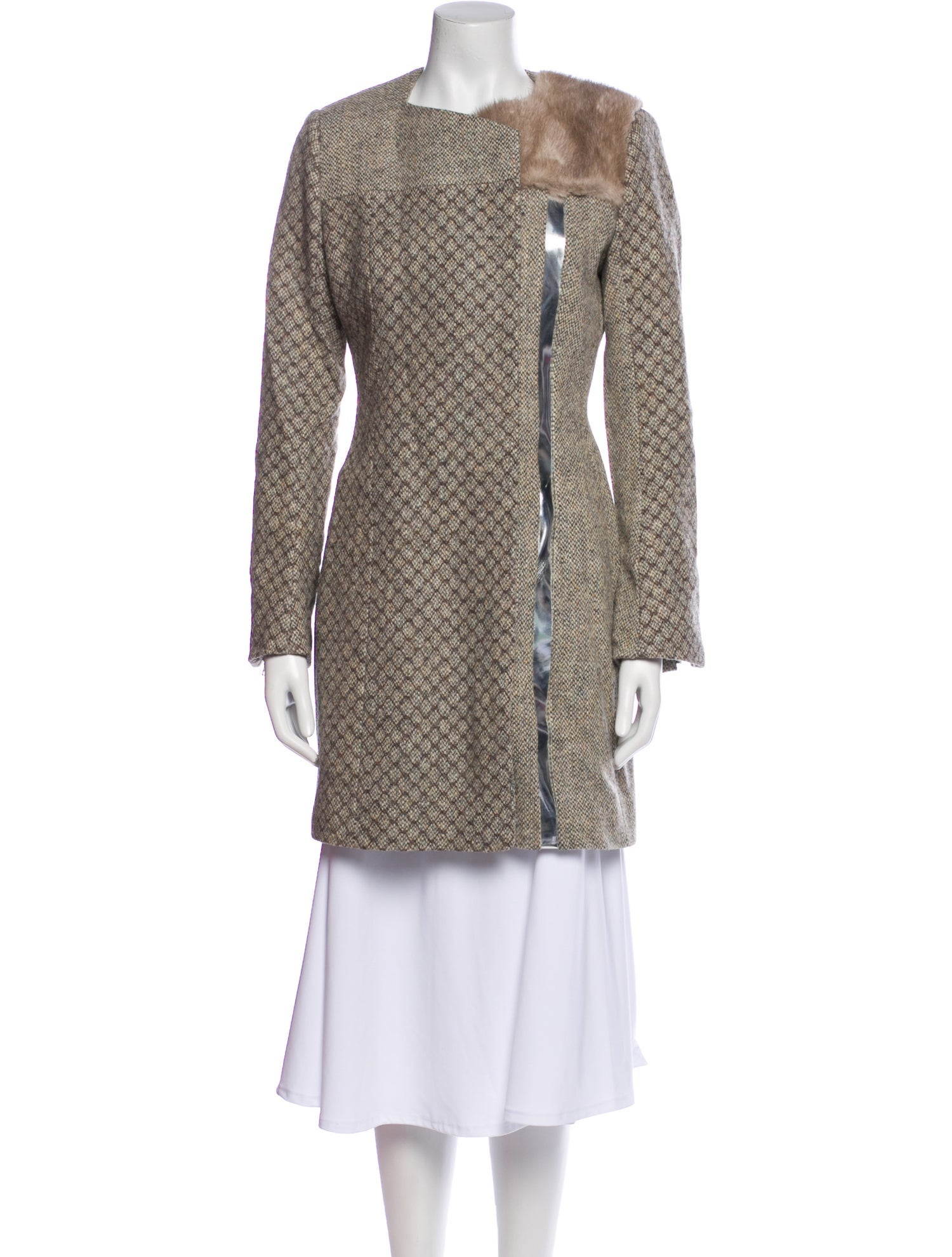 Peter Pilotto Wool Tweed Pattern Fur Coat