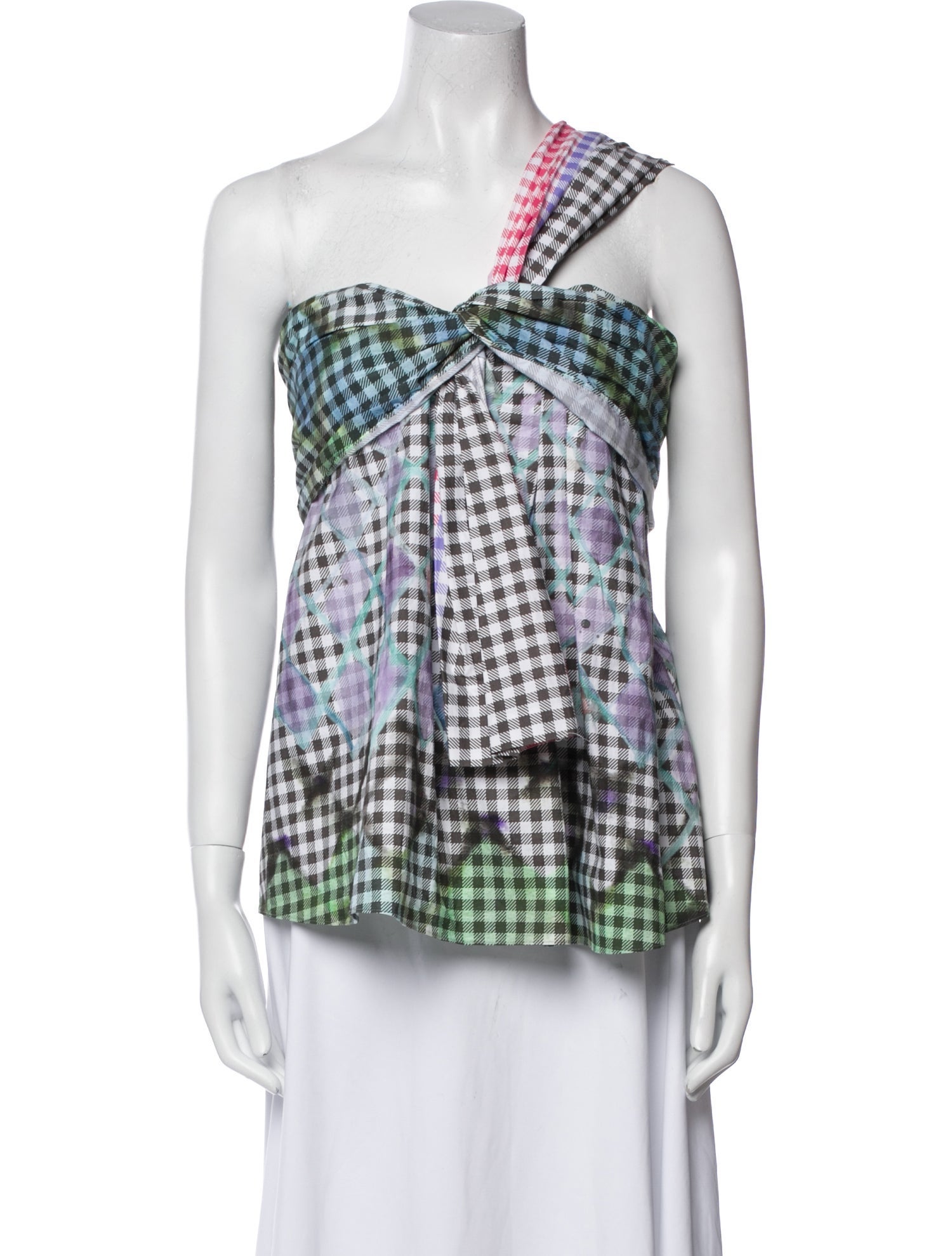 Peter Pilotto Plaid Print One-Shoulder Top