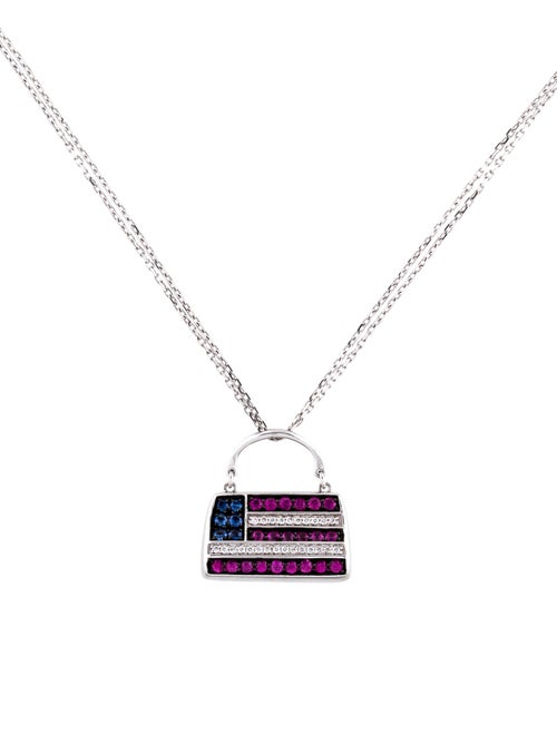 18k Diamond 7 Multistone American Flag Pendant Necklace