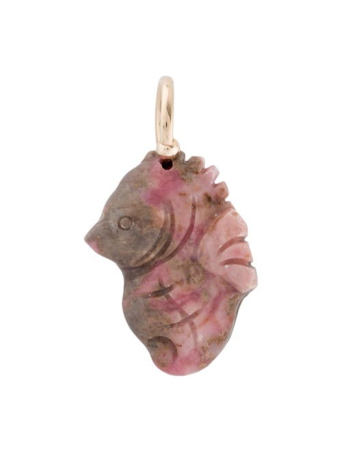 14K Rhodonite Seahorse Carved Pendant yellow