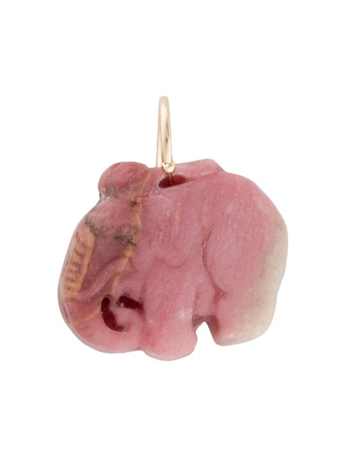 14K Rhodonite Carved Elephant Pendant yellow