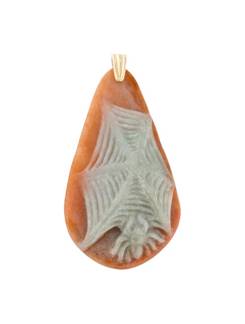 14K Jadeite Carved Spider & Web Pendant yellow