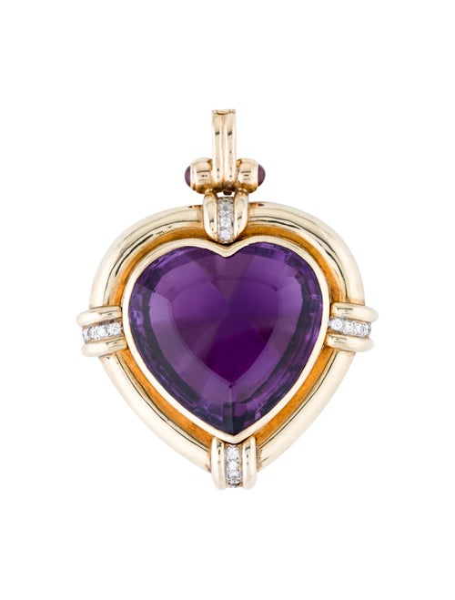 14K Ruby & Amethyst Heart Pendant yellow