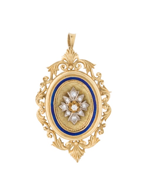 Pendant 18K Diamond & Enamel Brooch yellow
