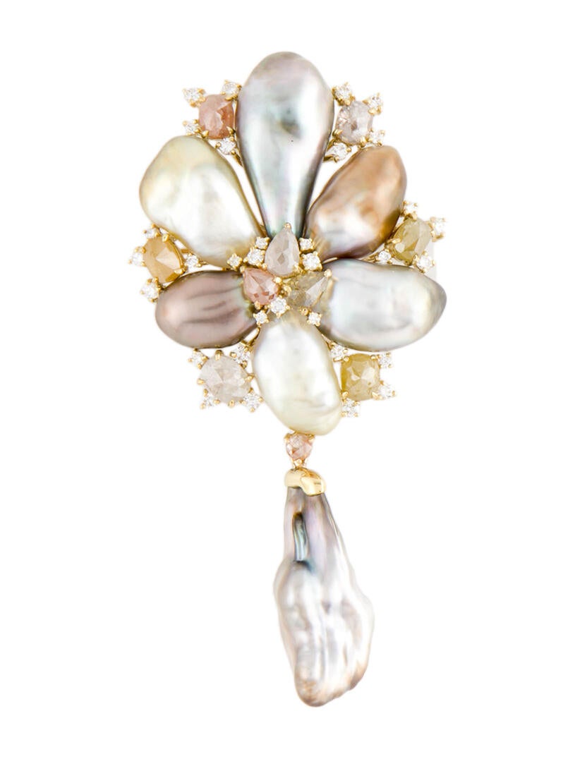 Brooch 14K 12.57ct Emerald & Diamond Brooch Pendant 14K Yellow Gold