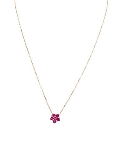 Pendant Necklace 14K Ruby & Diamond Floral