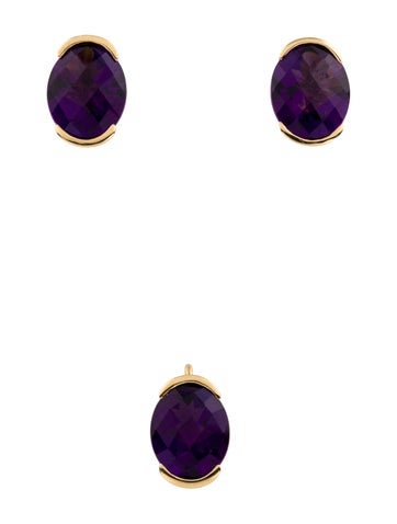 Pendant Necklace 18K Amethyst & Earring Set