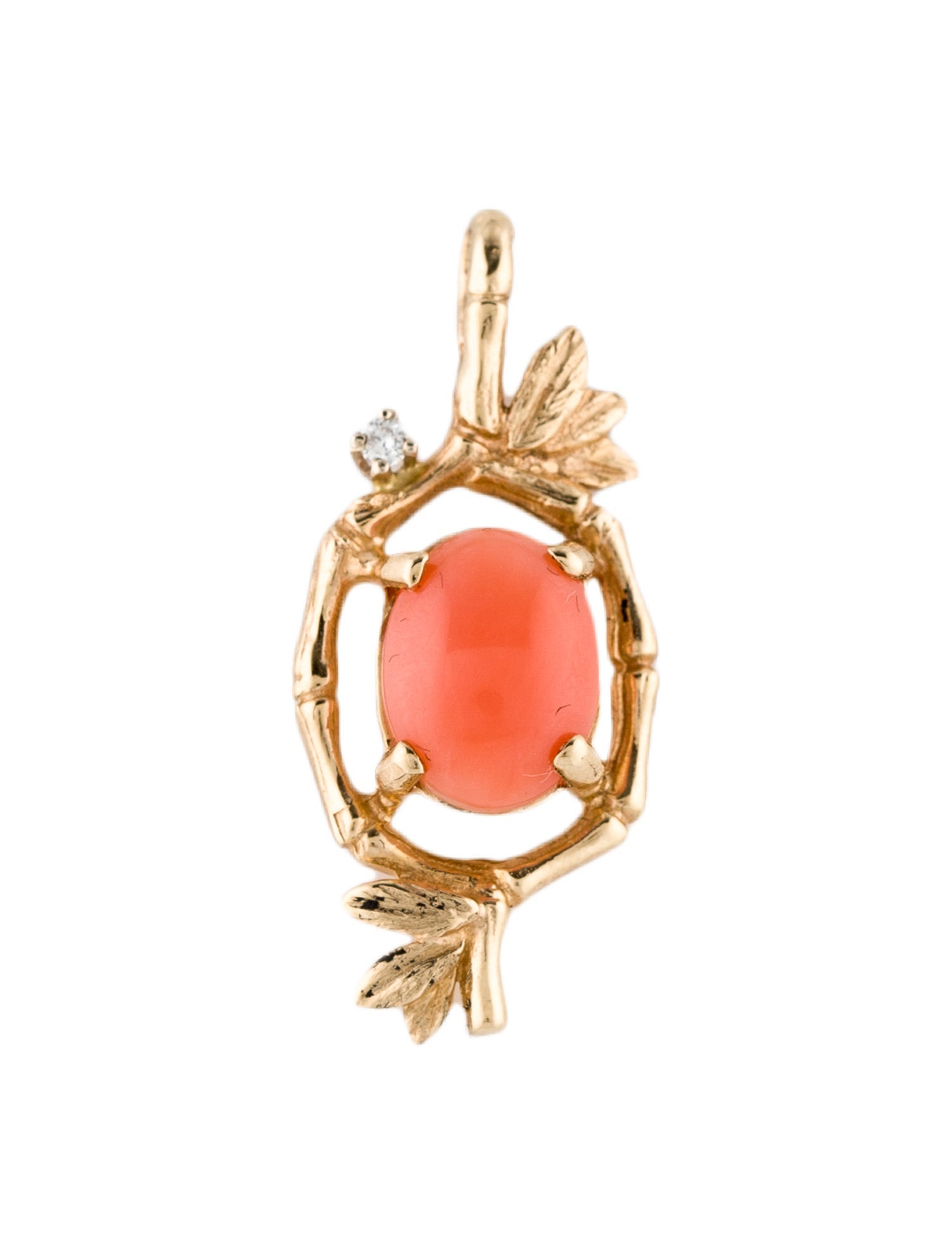 Pendant 14K Coral & Diamond Pendant