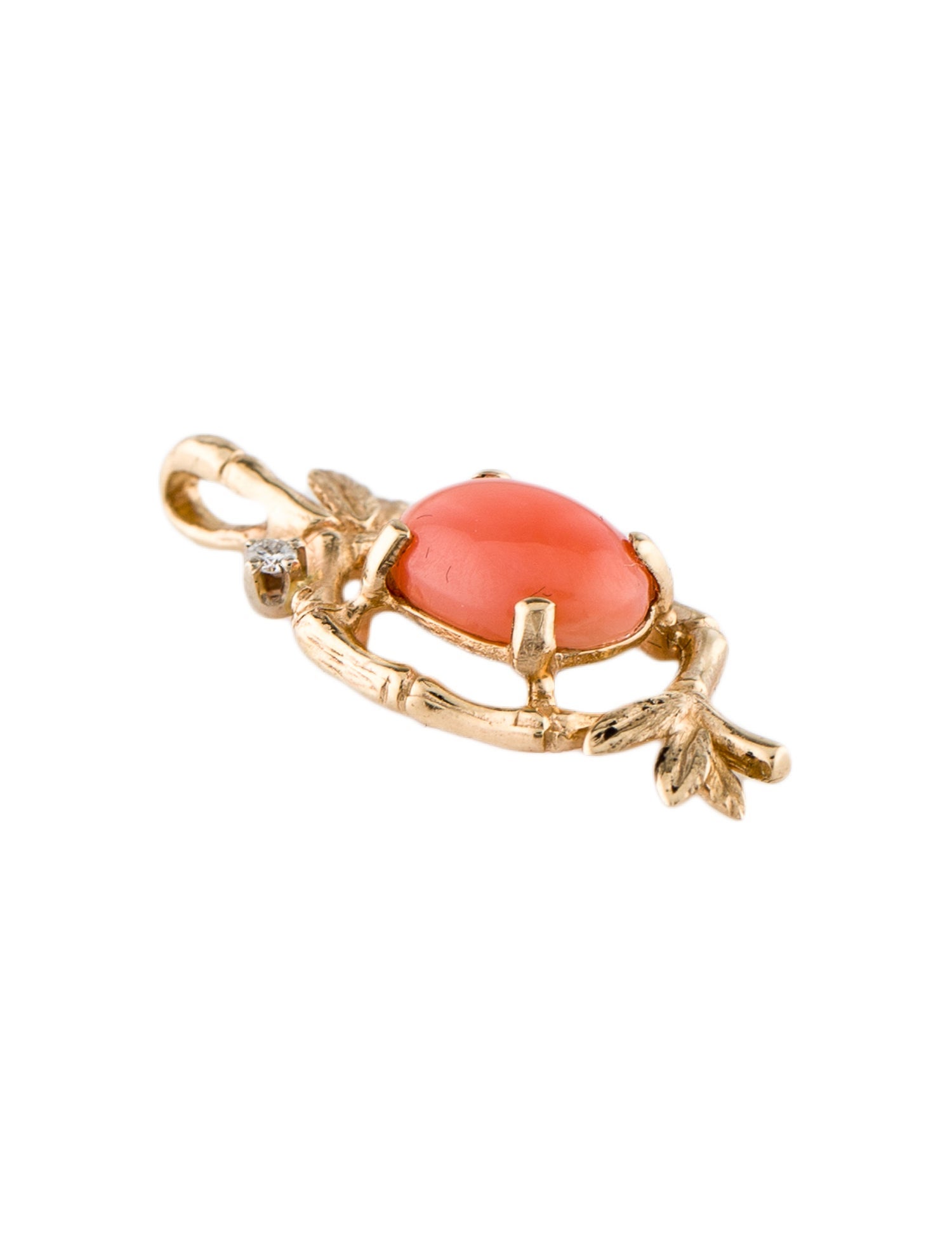 Pendant 14K Coral & Diamond Pendant