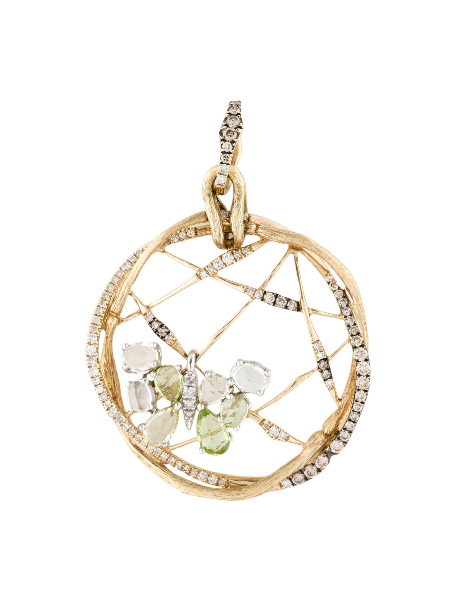 Pendant 14K Diamond , Peridot & Quartz Pendant