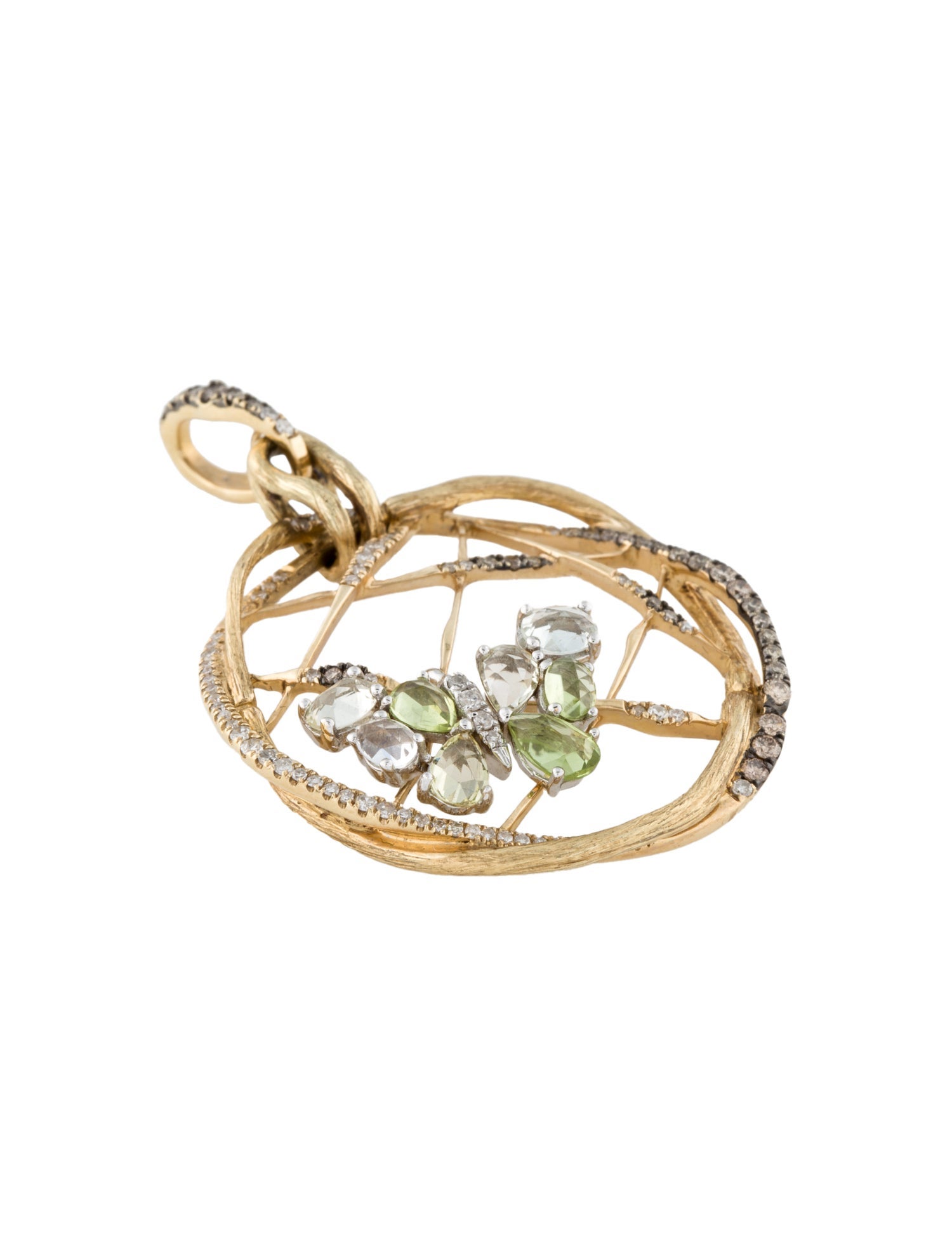 Pendant 14K Diamond , Peridot & Quartz Pendant