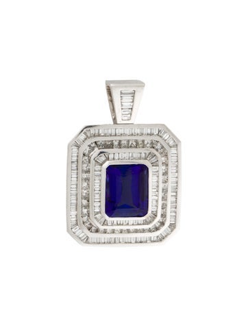 Pendant Necklace 18K 20.50ct Tanzanite & Diamond Triple Halo