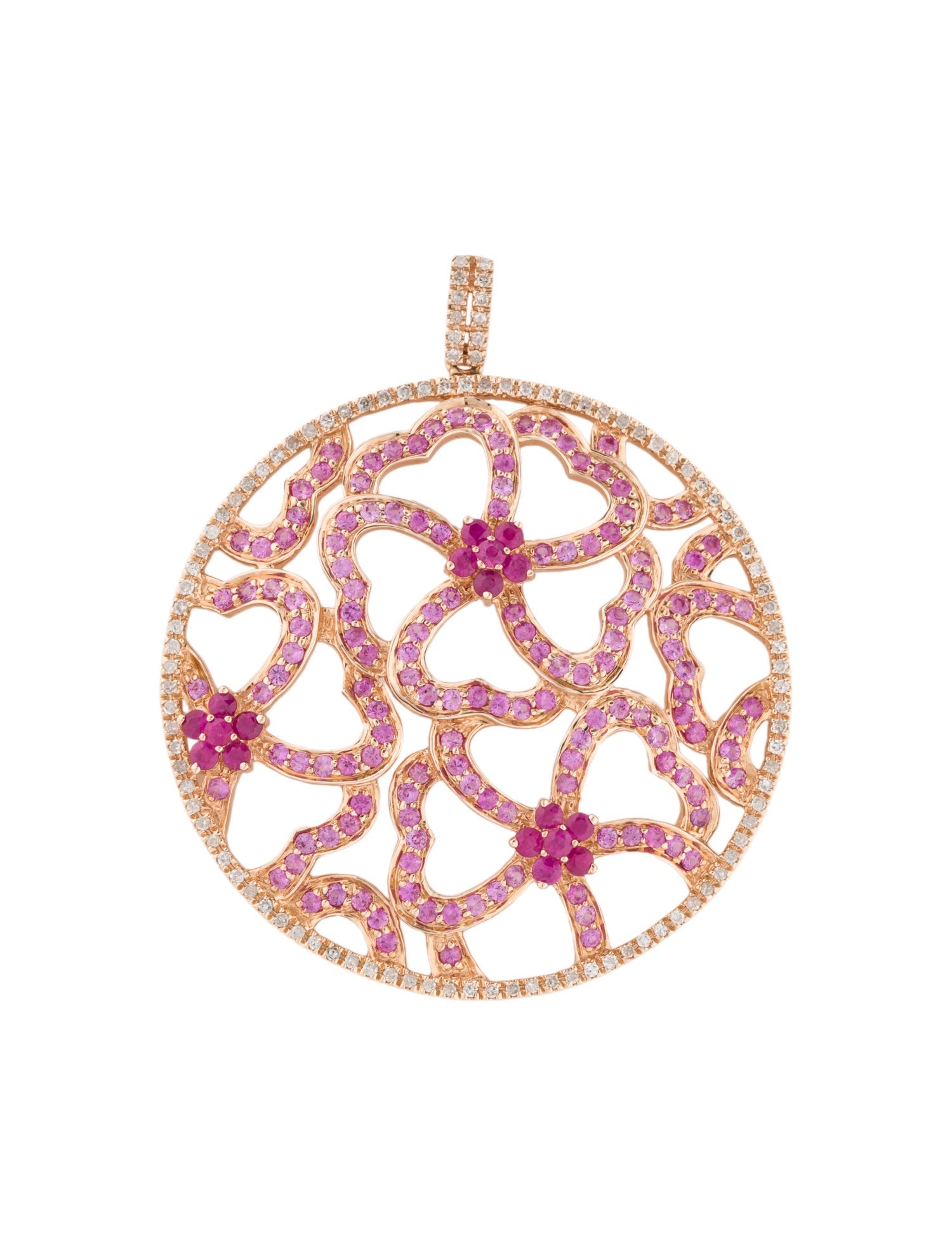 Pendant 14K 2.65ctw Sapphire, Ruby & Diamond Floral Pendant