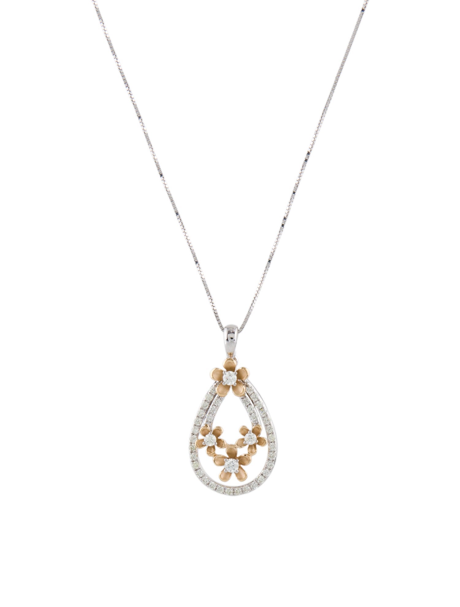 Pendant 14K Diamond Flower Teardrop