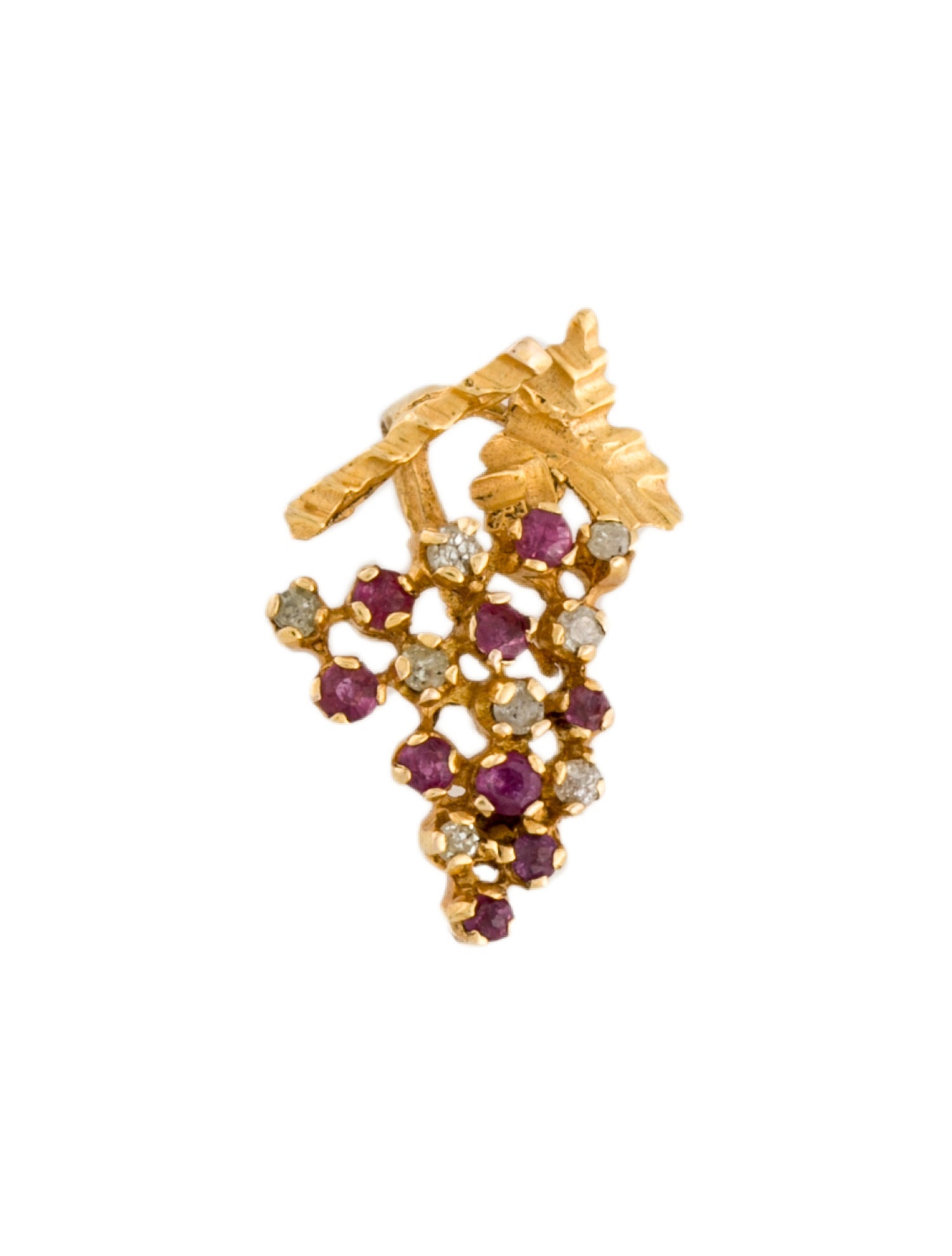 Pendant 18K Ruby & Diamond Textured Grape Vine Drop Pendant