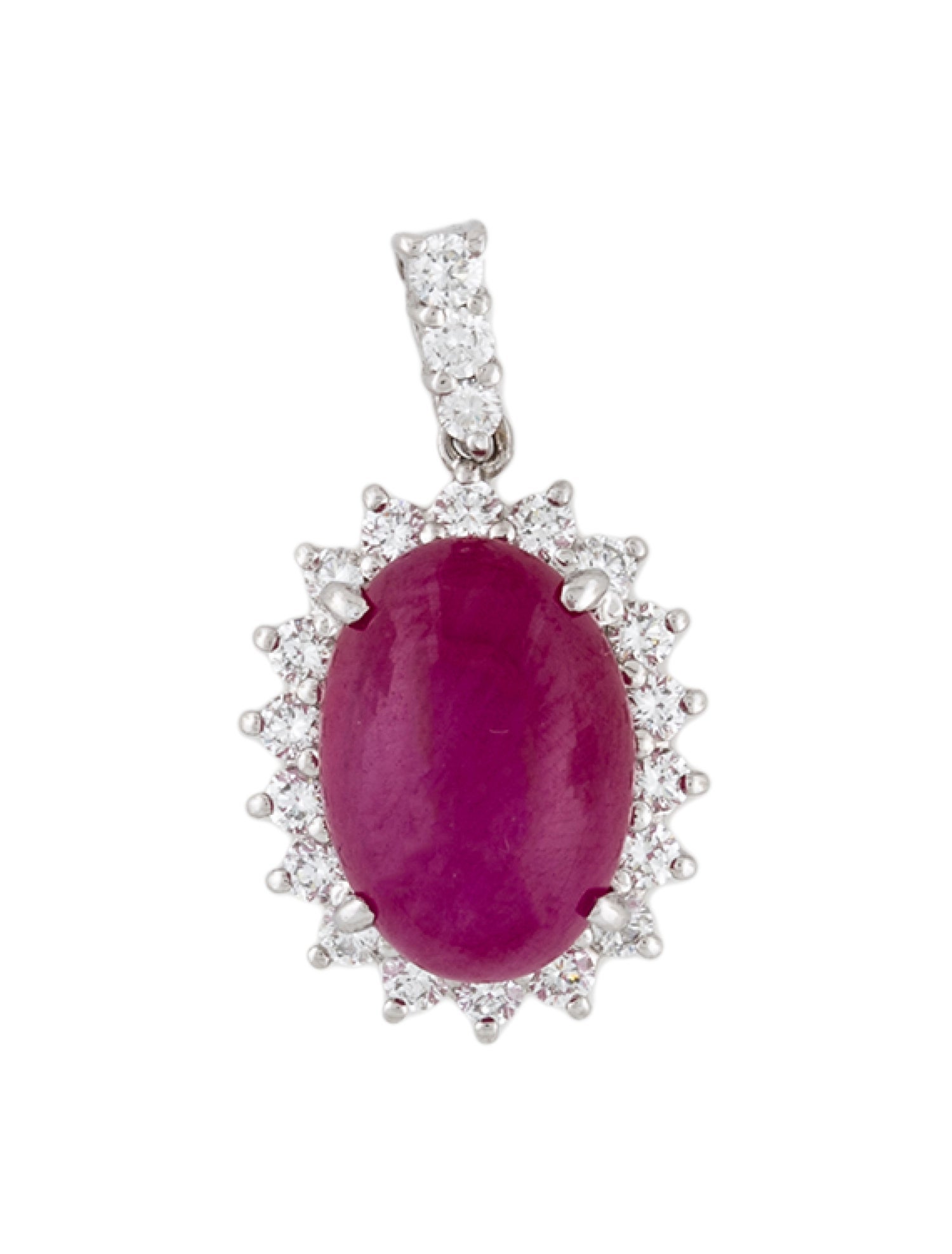 Pendant Platinum 5.84ct Cabochon Ruby & Diamond Halo