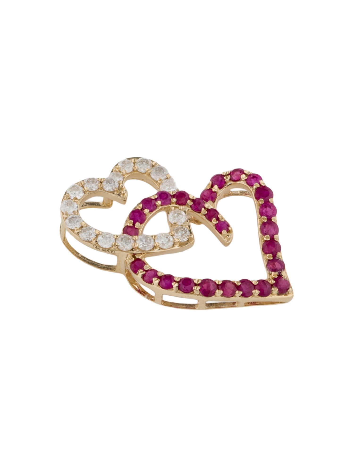 Pendant 14K Ruby & Diamond Interlocking Hearts Pendant