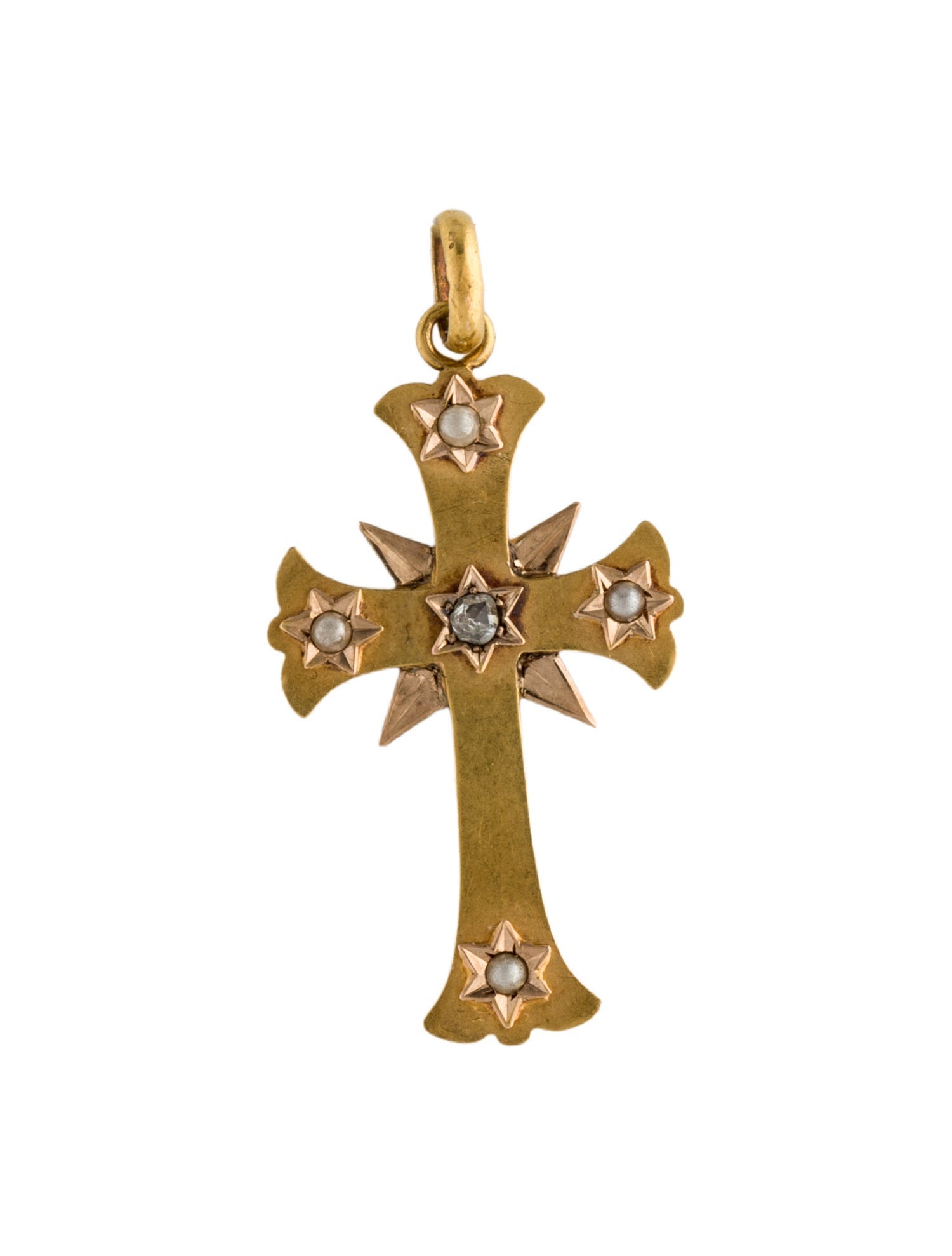 Pendant 23K Pearl & Diamond Cross Pendant