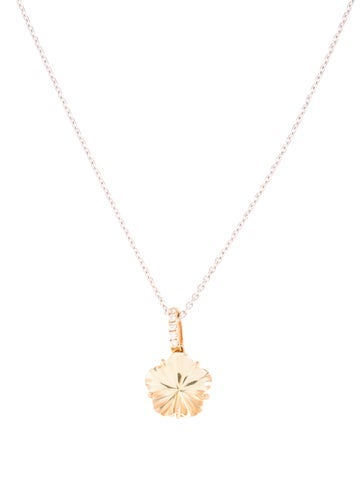 Pendant Necklace 14K Quartz & Diamond Clover