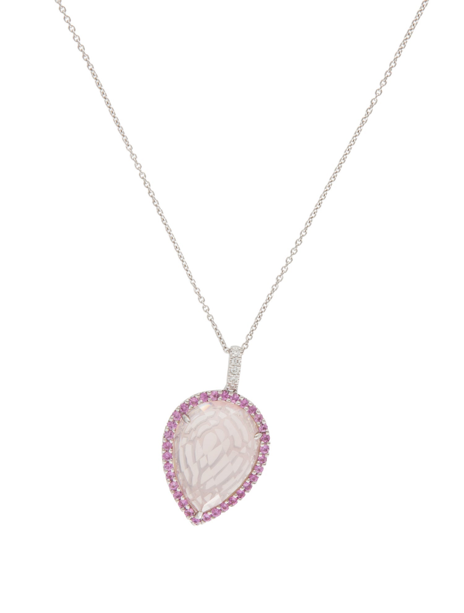 Pendant 14K Rose Quartz, Sapphire & Diamond Necklace