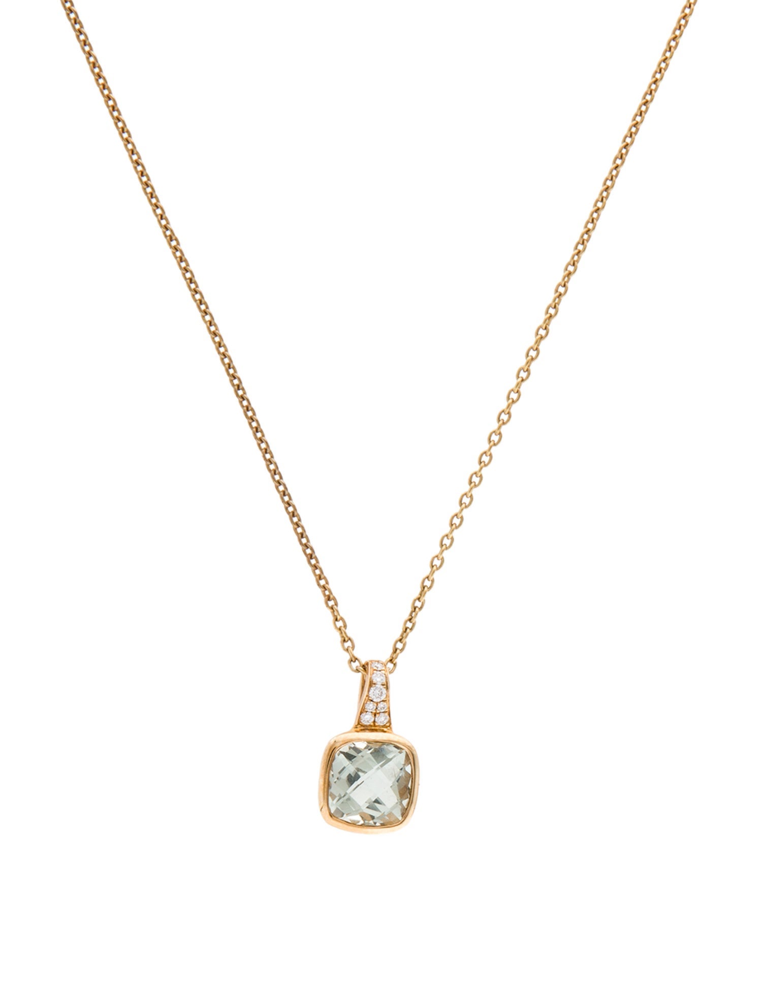 Pendant 14K Prasiolite & Diamond Pendant Necklace