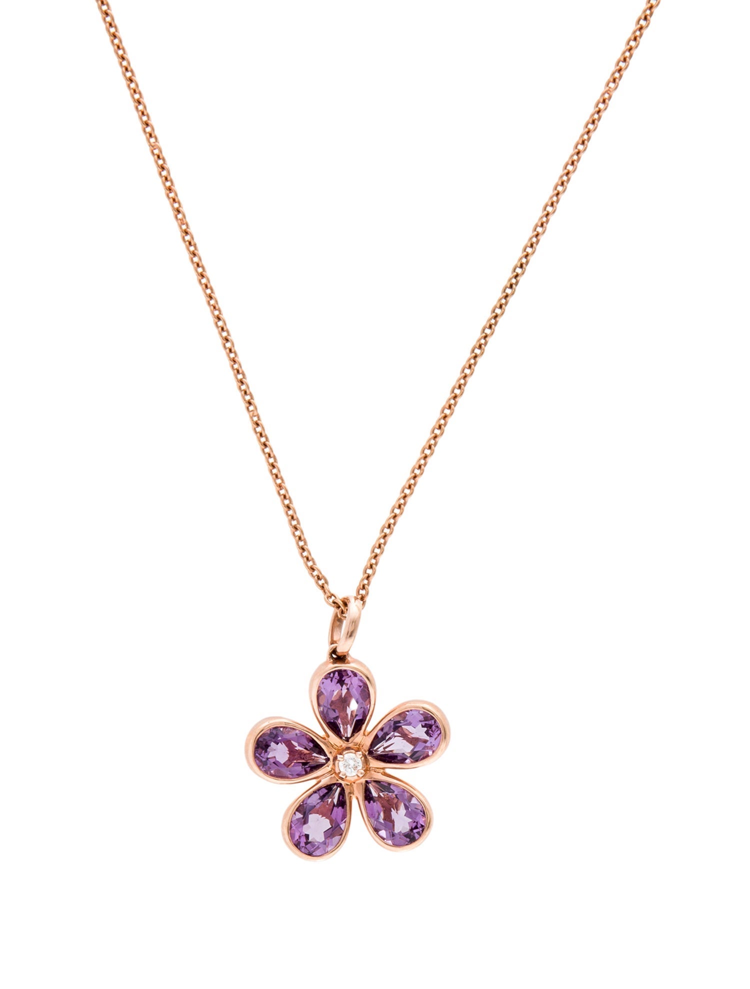 Pendant 14K 3.88ctw Amethyst & Diamond Flower Pendant Necklace