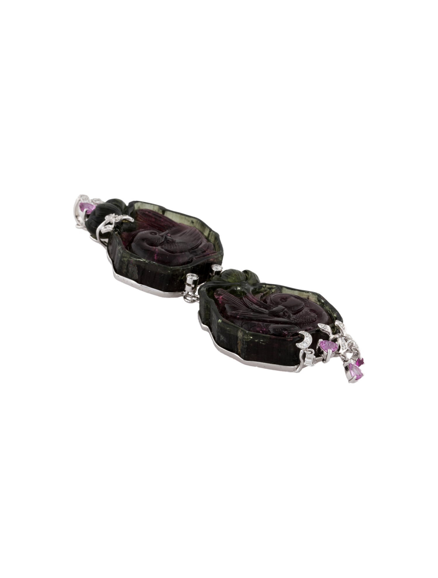 Pendant 18K Watermelon Tourmaline, Sapphire & Diamond Pendant