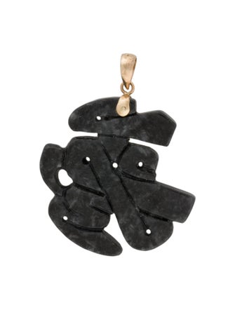 Pendant 14K Carved Black Jadeite Pendant