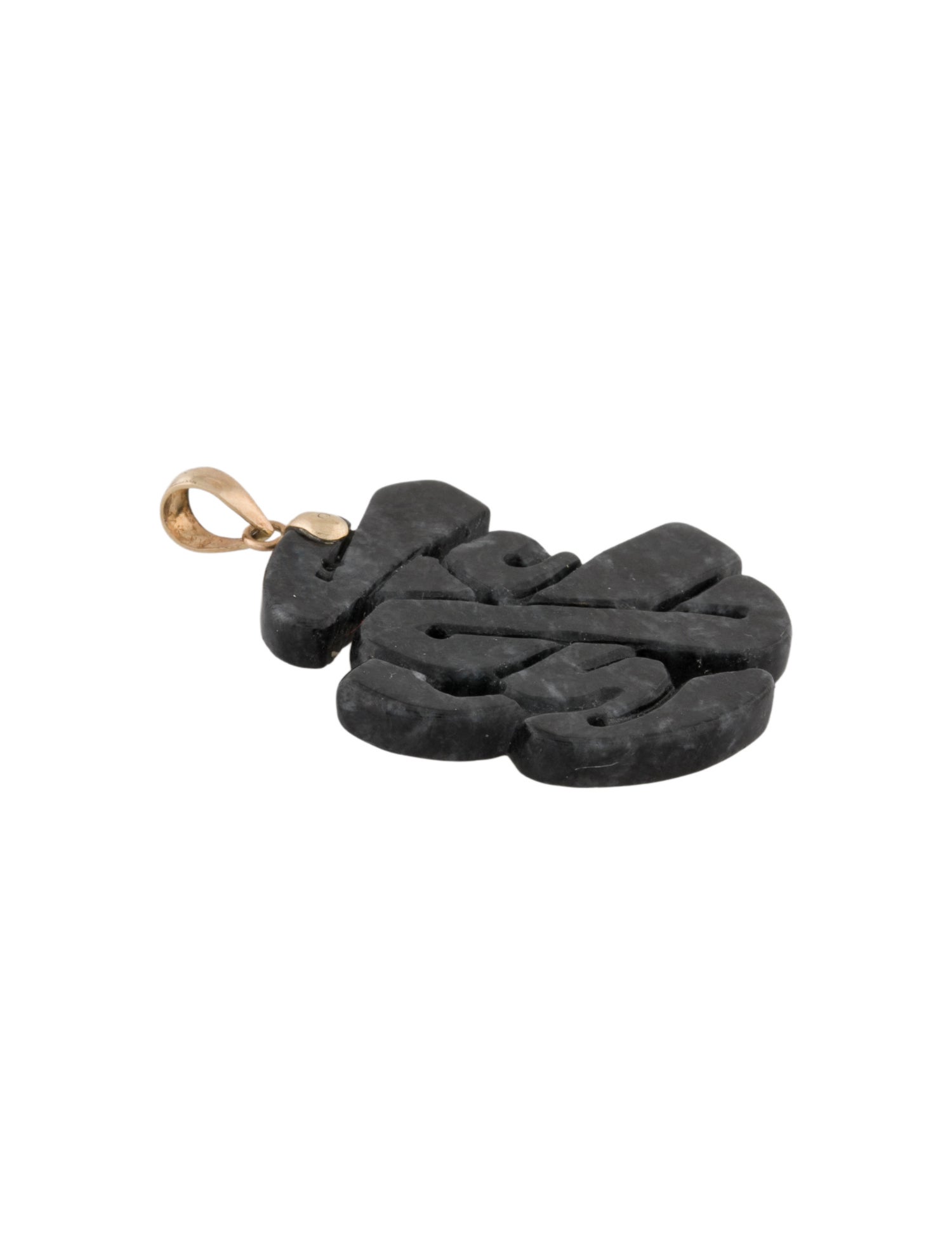 Pendant 14K Carved Black Jadeite
