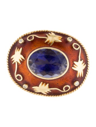 Pendant 18K 7.91ct Iolite, Diamond & Enamel Slider Pendant
