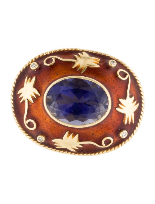 Pendant 18K 7.91ct Iolite, Diamond & Enamel Slider Pendant