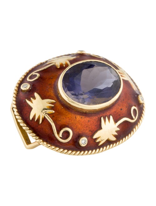Pendant 18K 7.91ct Iolite, Diamond & Enamel Slider Pendant