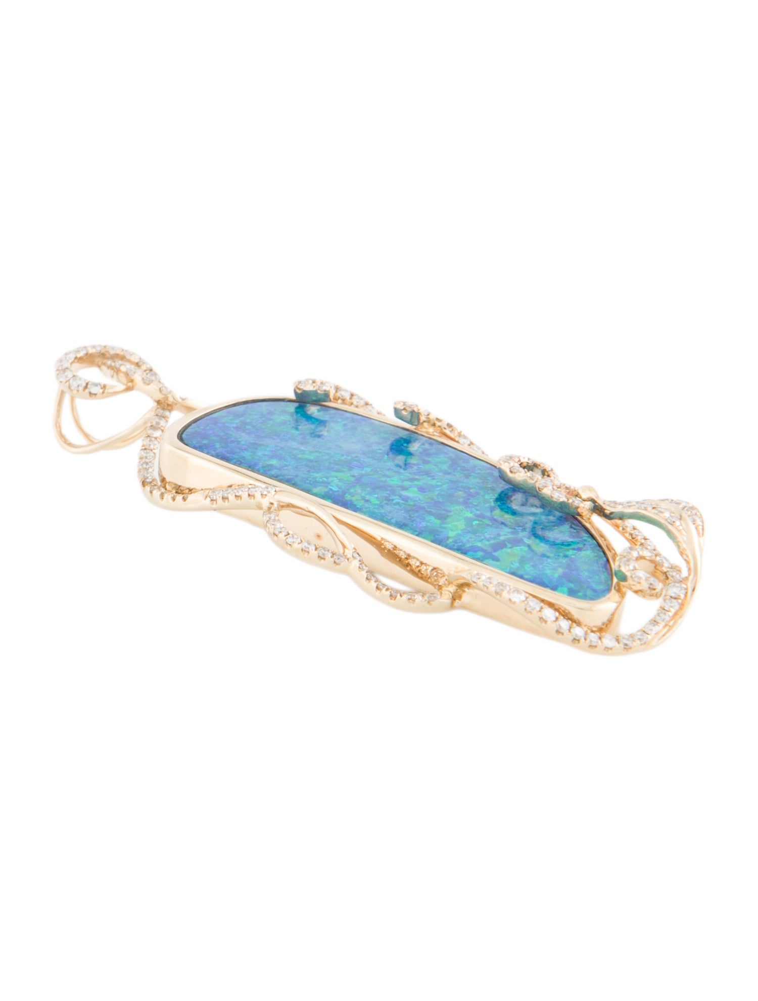 Pendant 14K Opal Doublet & Diamond Vine
