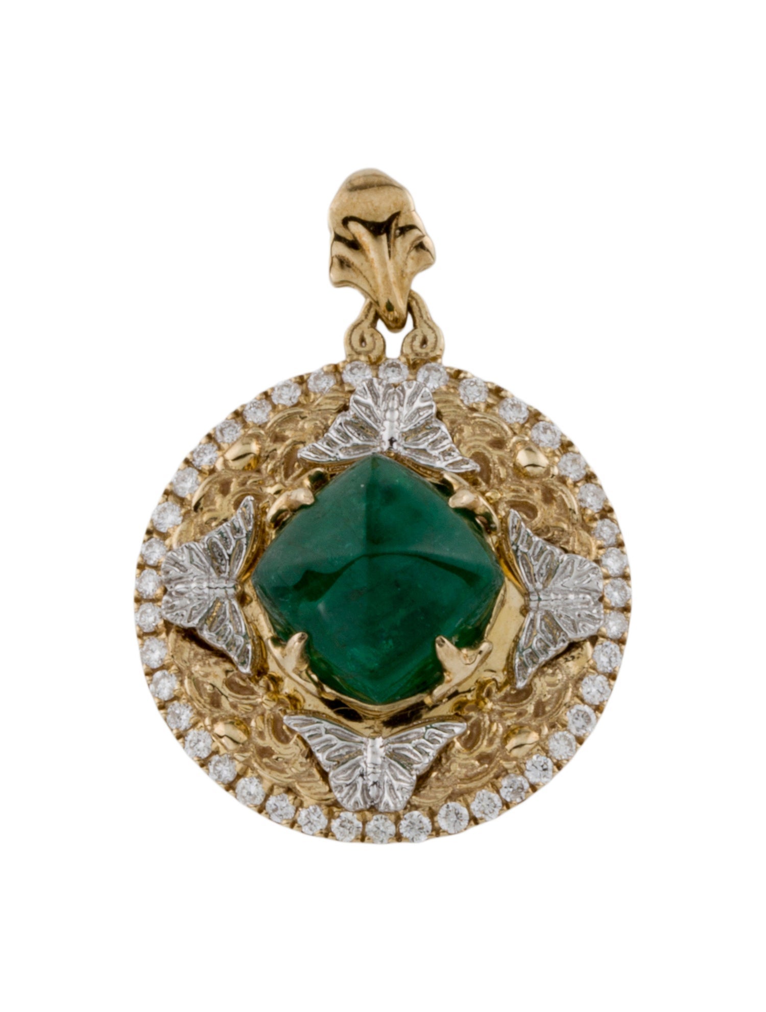 Pendant 14K Emerald & Diamond Butterfly Pendant