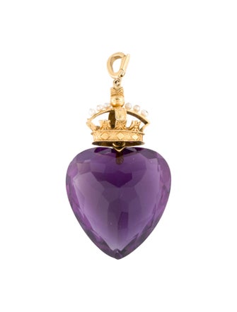 Pendant  Antique 14K Pearl, 56.98ct Amethyst & Demantoid Garnet Crown Heart Pendant