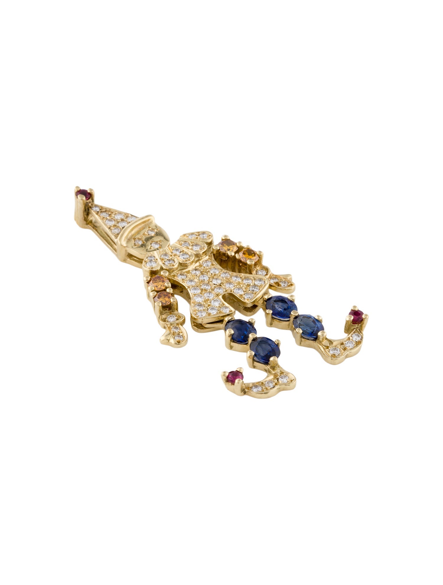 Pendant 18K Diamond, Ruby & Sapphire Clown Pendant