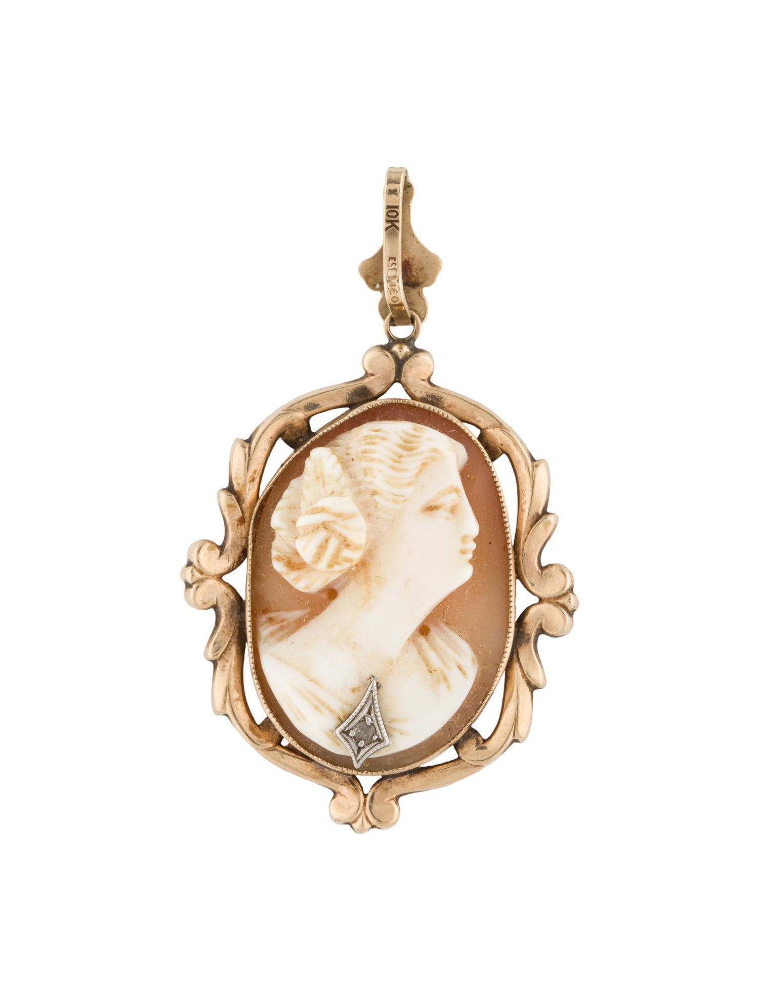 Pendant 14K Shell Cameo & Diamond Pendant