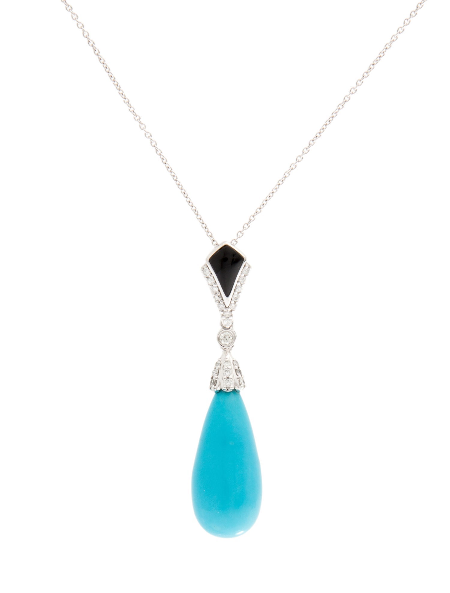 Pendant Oscar Friedman Platinum Turquoise & Diamond Pendant Necklace