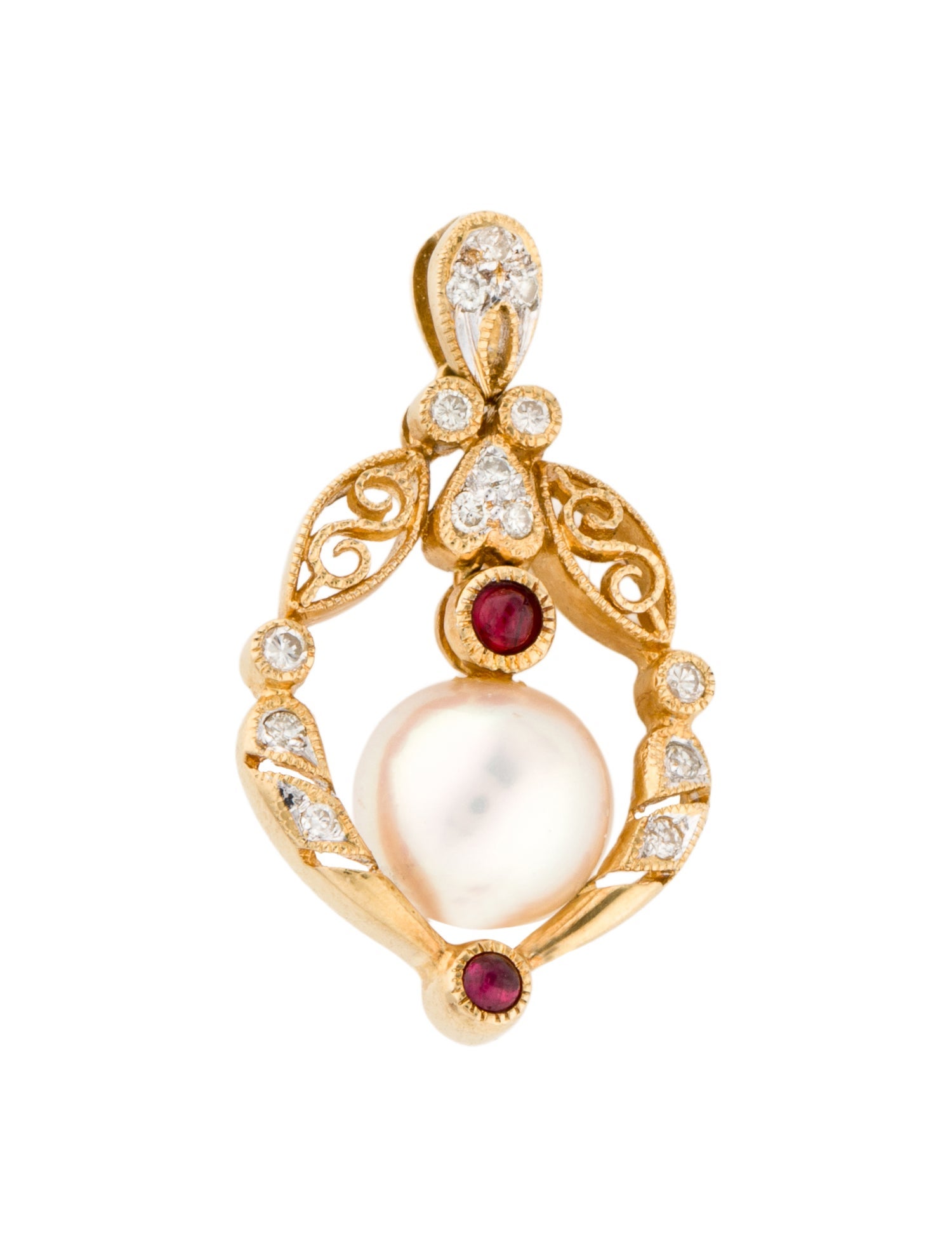 Pendant 18K Pearl, Diamond & Ruby Slide