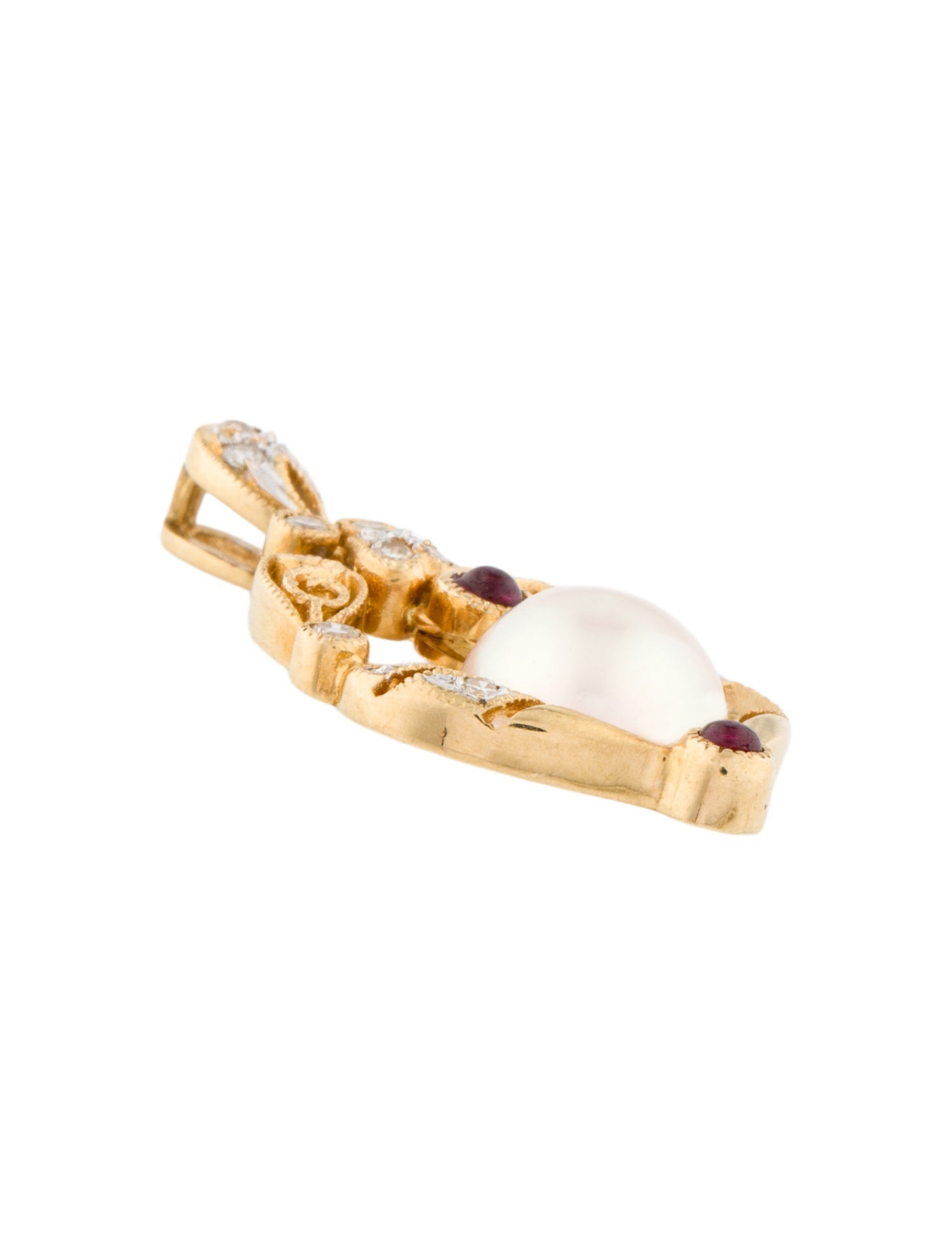 Pendant 18K Pearl, Diamond & Ruby Slide
