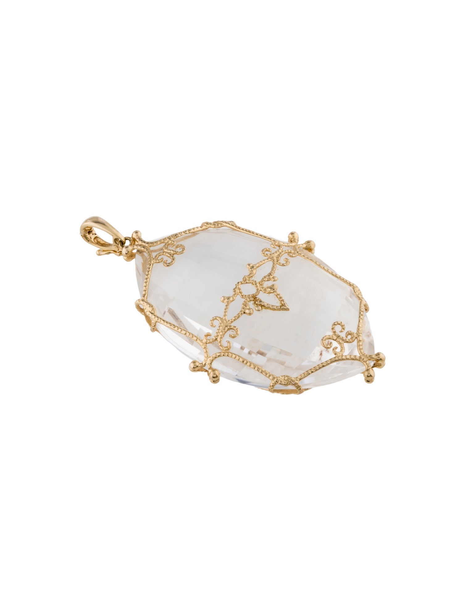 Pendant 14K Quartz Caged Filigree Pendant