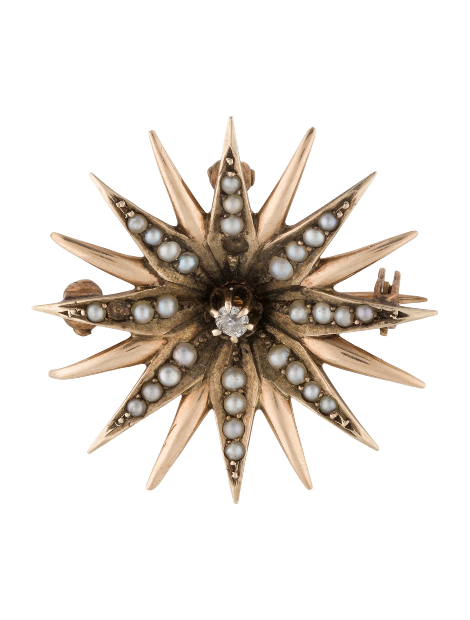 Pendant Vintage 9K Pearl & Diamond Brooch Pendant