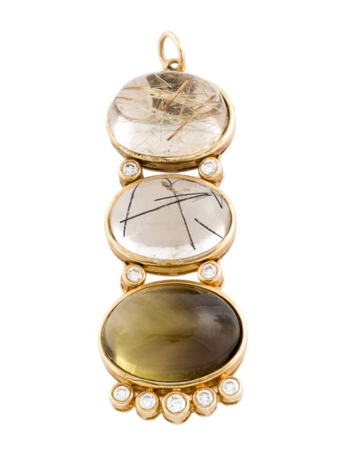 Pendant 14K Rutilated Quartz, Tourmalinated Quartz, Citrine, & Diamond Drop Pendant