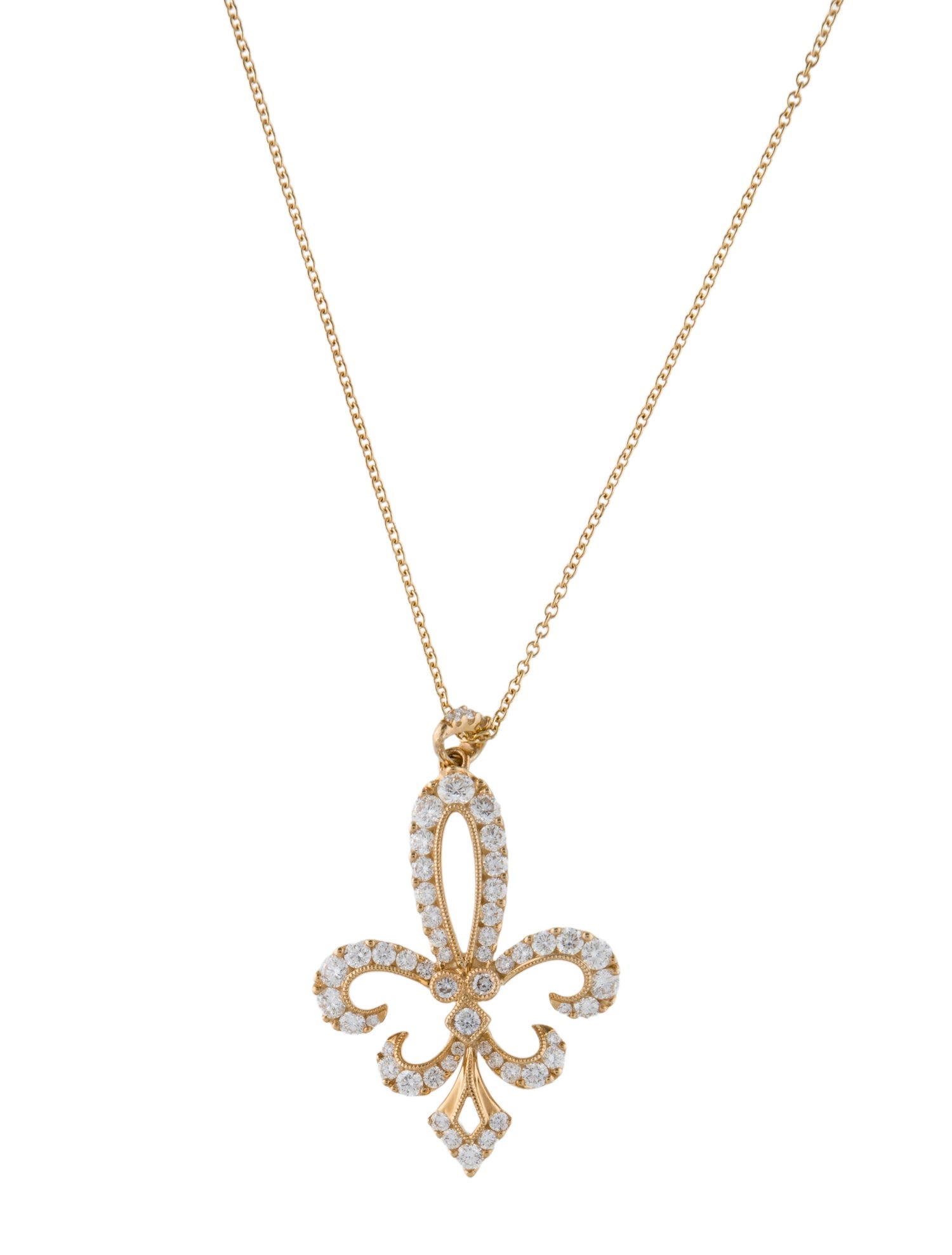 Pendant 14K Diamond Fleur de Lis Pendant Necklace
