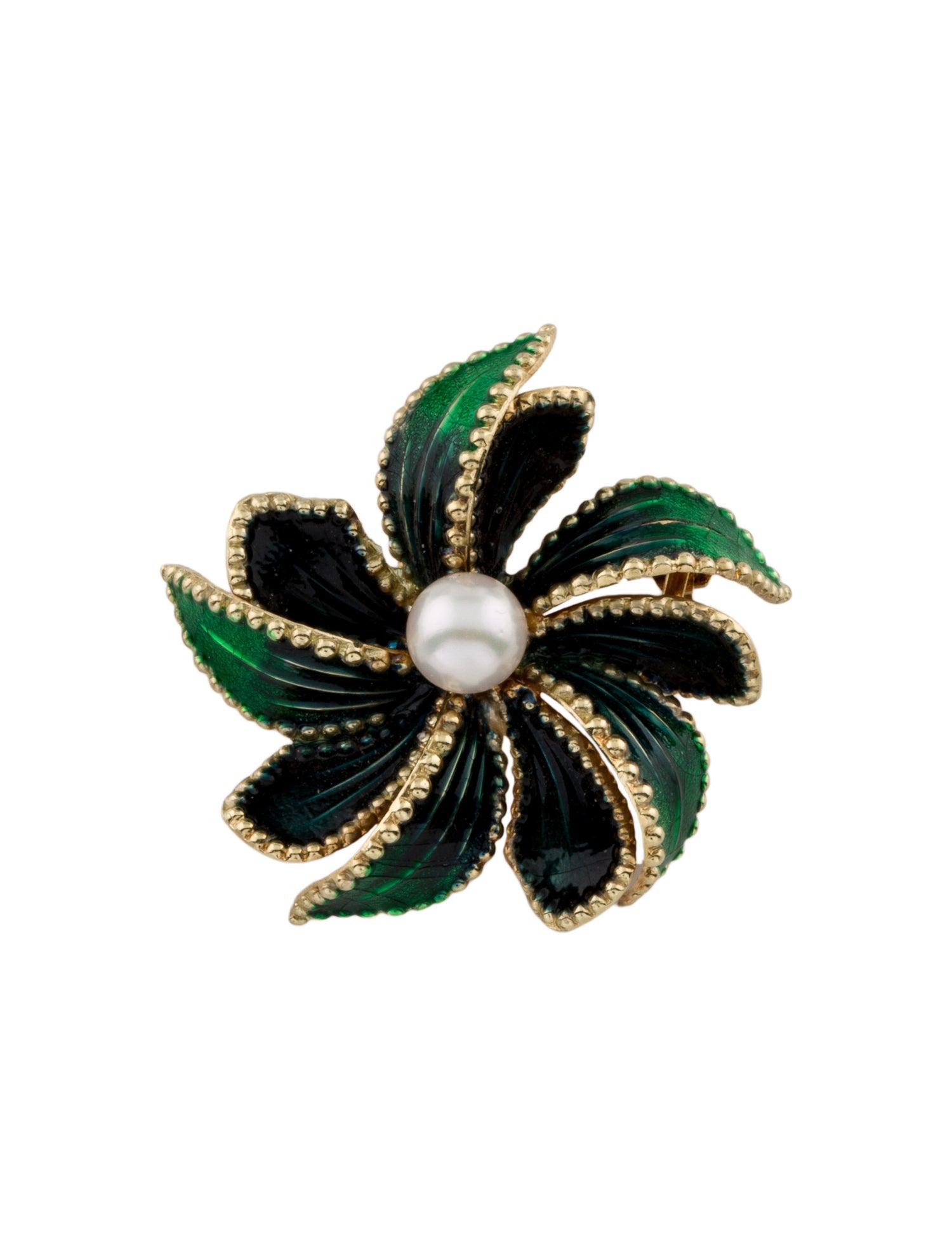 Pendant 14K Pearl & Enamel Brooch Pin