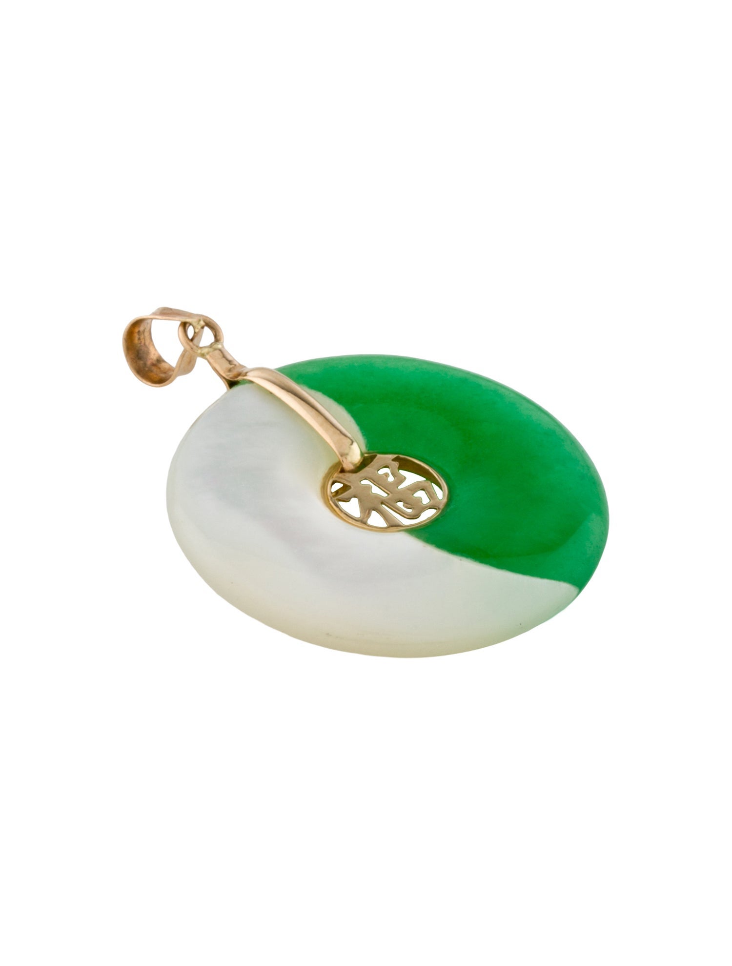 Pendant 14K Mother of Pearl & Dyed Jadeite Pi Disc