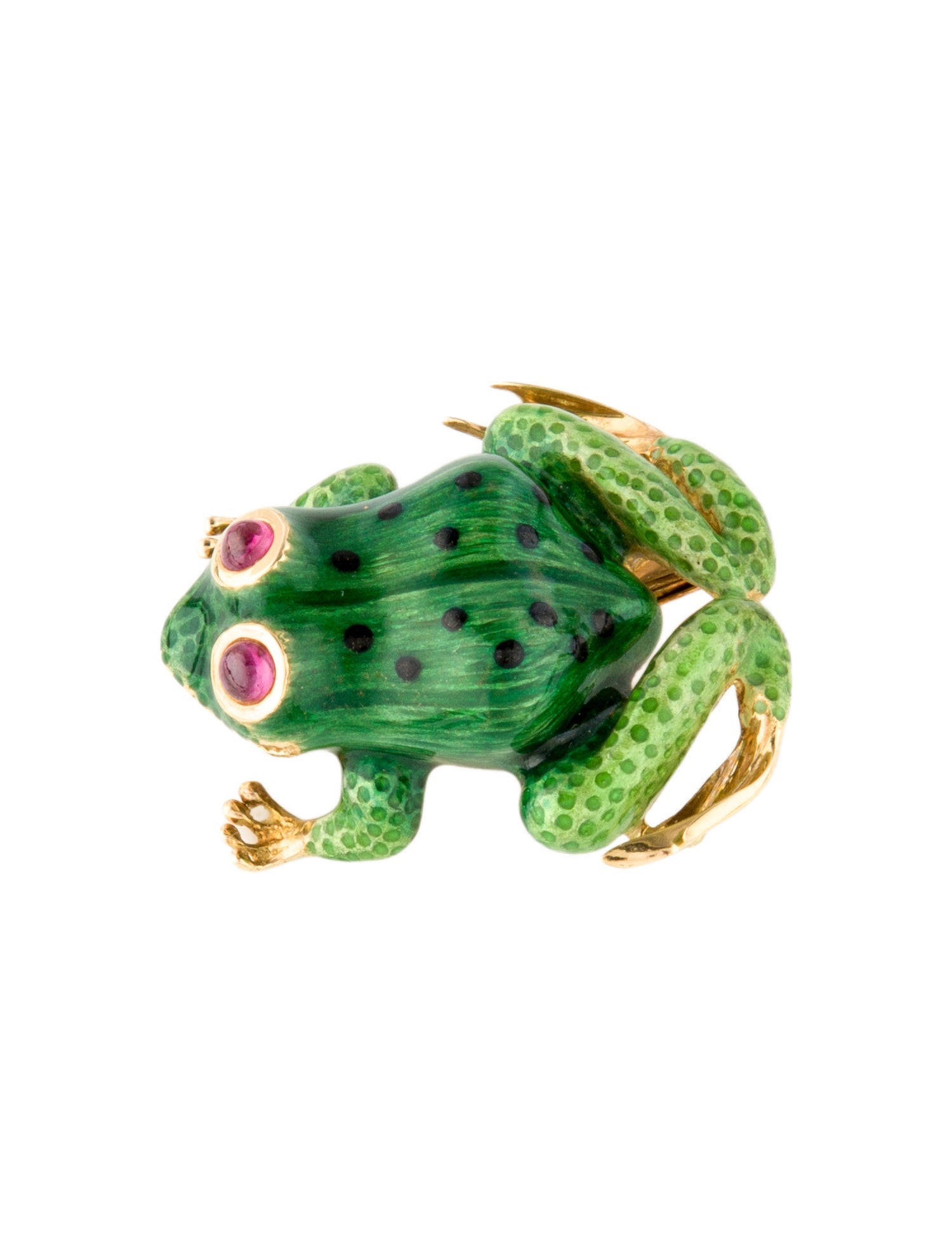 Pendant 18K Ruby & Enamel Frog Brooch